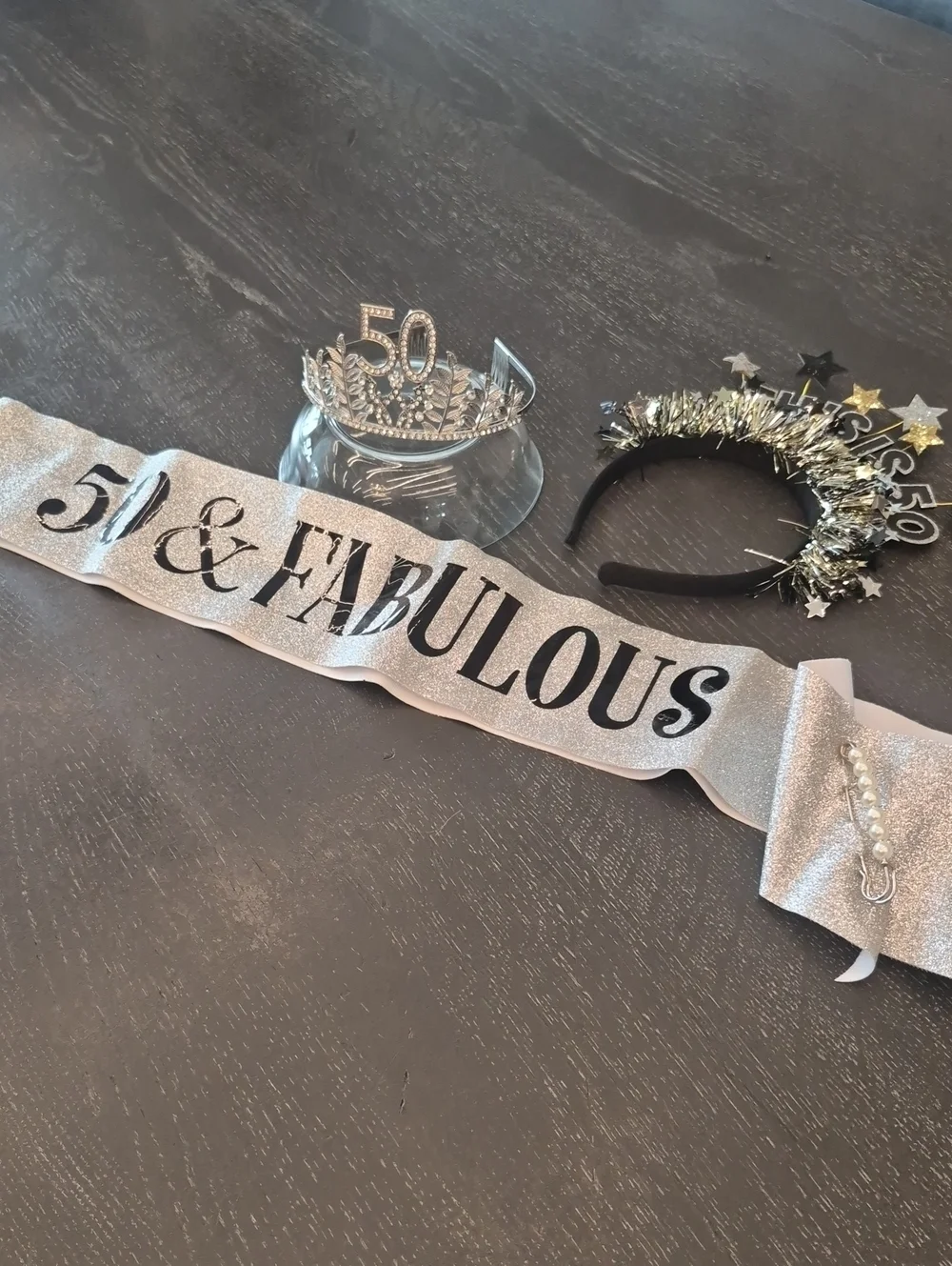 50 & Fabulous Silver Birthday Sash and Tiara Set